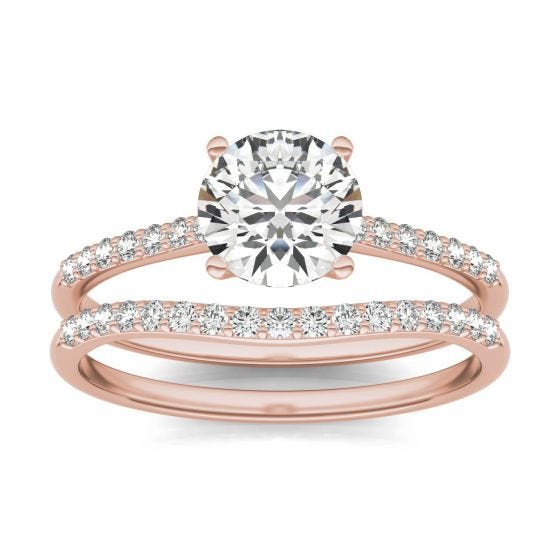 1 1/3 CTW Round Caydia Lab Grown Diamond Signature Bridal Set with Side-Stones Ring 18K Rose Gold