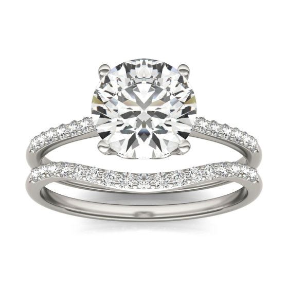 2 1/3 CTW Round Caydia Lab Grown Diamond Signature Bridal Set with Side-Stones Ring Platinum