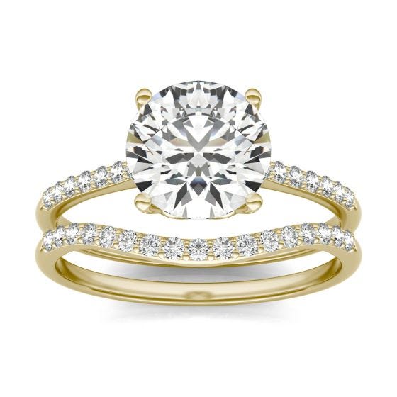 2 1/3 CTW Round Caydia Lab Grown Diamond Signature Bridal Set with Side-Stones Ring 18K Yellow Gold