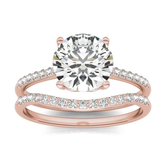 2 1/3 CTW Round Caydia Lab Grown Diamond Signature Bridal Set with Side-Stones Ring 18K Rose Gold