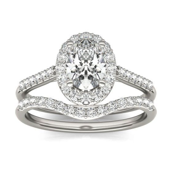 1 2/5 CTW Oval Caydia Lab Grown Diamond Signature Bridal Set with Side-Stones Ring Platinum