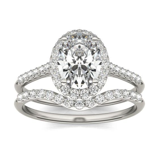 2 CTW Oval Caydia Lab Grown Diamond Signature Bridal Set with Side-Stones Ring 18K White Gold
