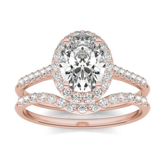 2 CTW Oval Caydia Lab Grown Diamond Signature Bridal Set with Side-Stones Ring 18K Rose Gold