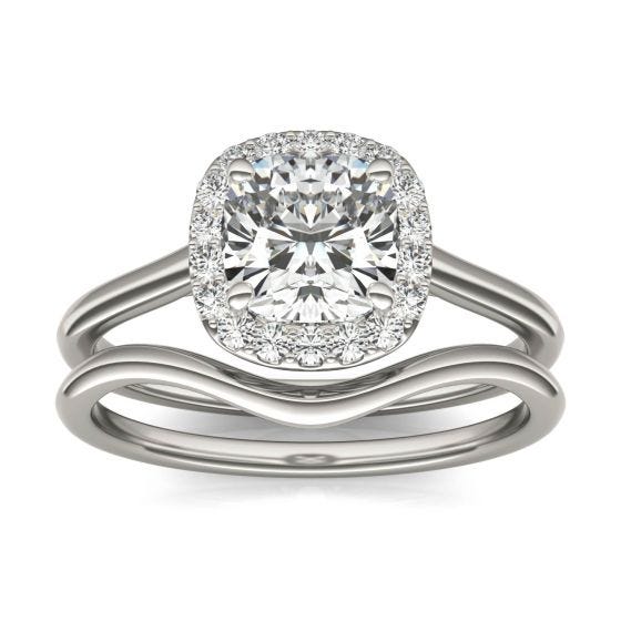 1 3/4 CTW Cushion Caydia Lab Grown Diamond Signature Halo Bridal Set Ring Platinum