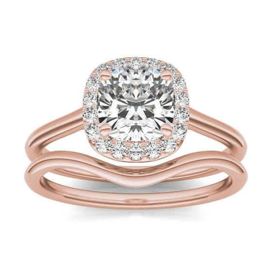 1 3/4 CTW Cushion Caydia Lab Grown Diamond Signature Halo Bridal Set Ring 18K Rose Gold