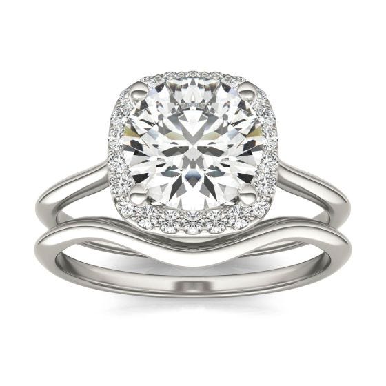 2 3/4 CTW Cushion Caydia Lab Grown Diamond Signature Halo Bridal Set Ring Platinum