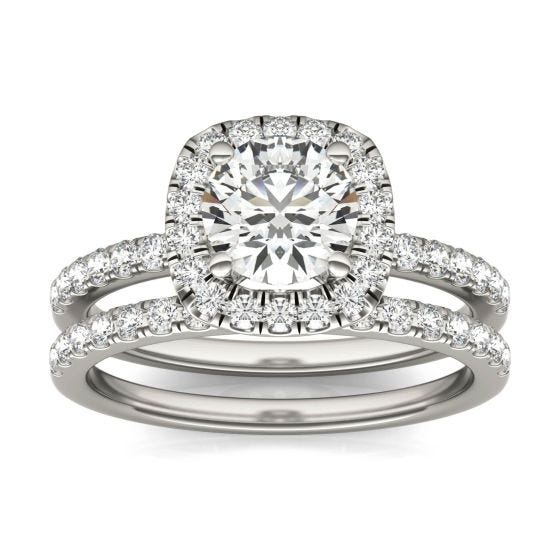 1 2/3 CTW Round Caydia Lab Grown Diamond Halo Bridal Set Ring Platinum