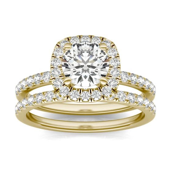 1 2/3 CTW Round Caydia Lab Grown Diamond Halo Bridal Set Ring 14K Yellow Gold