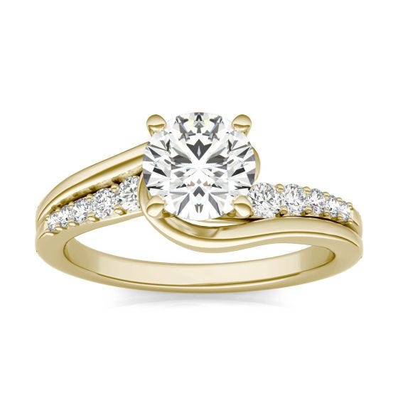 1 1/4 CTW Round Caydia Lab Grown Diamond Solitaire with Side Accents Flair Engagement Ring 14K Yellow Gold