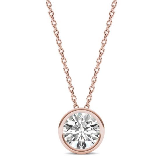 1 CTW Round Caydia Lab Grown Diamond Bezel Set Solitaire Necklace 14K Rose Gold