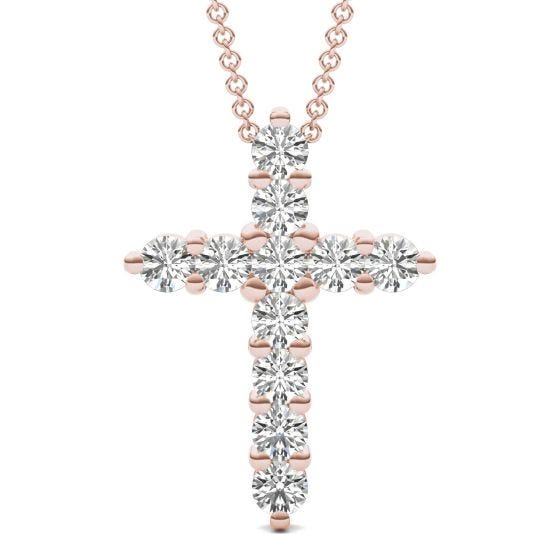 1 1/10 CTW Round Caydia Lab Grown Diamond Cross Necklace 14K Rose Gold