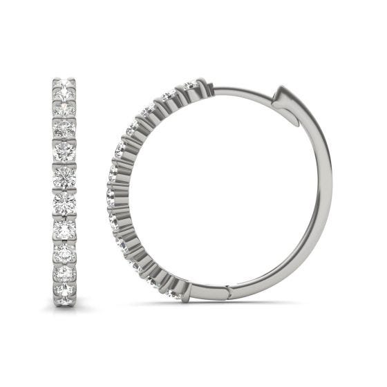 1/2 CTW Round Caydia Lab Grown Diamond Shared Prong Hoop Earrings 14K White Gold
