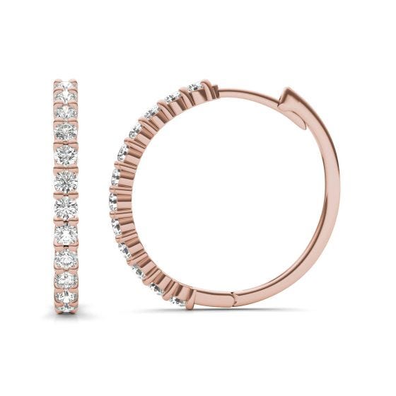 1/2 CTW Round Caydia Lab Grown Diamond Shared Prong Hoop Earrings 14K Rose Gold