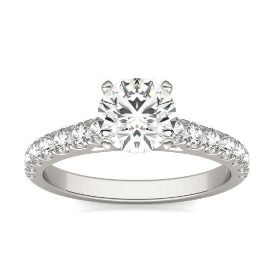 1 CTW Round Caydia Lab Grown Diamond Solitaire with Side Accents Engagement Ring 18K White Gold