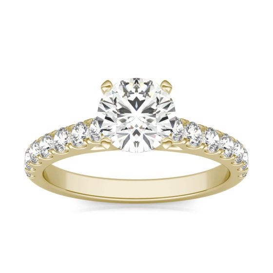 1 CTW Round Caydia Lab Grown Diamond Solitaire with Side Accents Engagement Ring 14K Yellow Gold