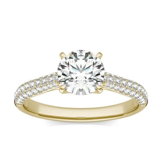 1 1/2 CTW Round Caydia Lab Grown Diamond Pave Engagement Ring 14K Yellow Gold