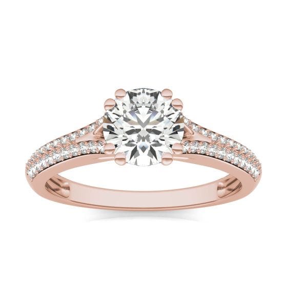 1 1/5 CTW Round Caydia Lab Grown Diamond Double Prong Pave Engagement Ring 18K Rose Gold