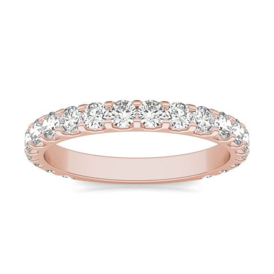 1.00 CTW DEW Round Forever One Moissanite Shared Prong Anniversary Band Ring 14K Rose Gold