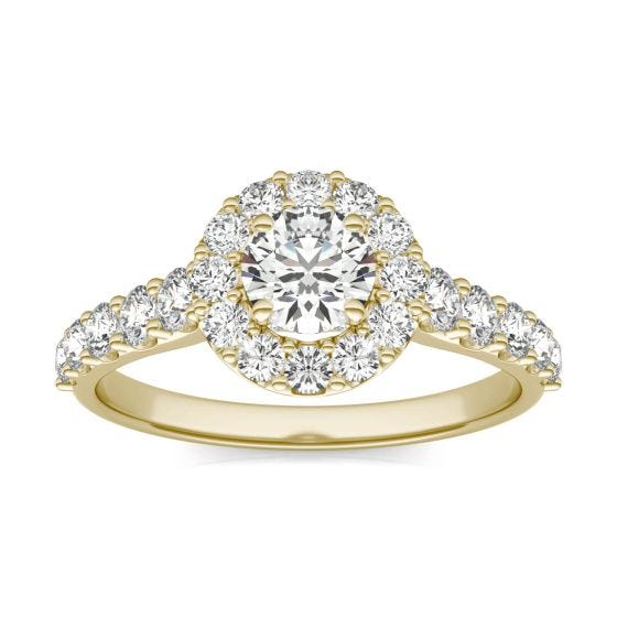 1 1/3 CTW Round Caydia Lab Grown Diamond Shared Prong Halo Engagement Ring 18K Yellow Gold