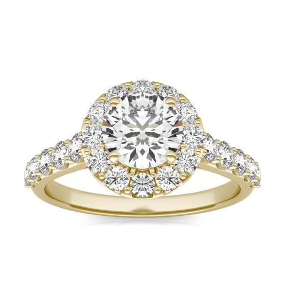 2 1/15 CTW Round Caydia Lab Grown Diamond Shared Prong Halo Engagement Ring 14K Yellow Gold