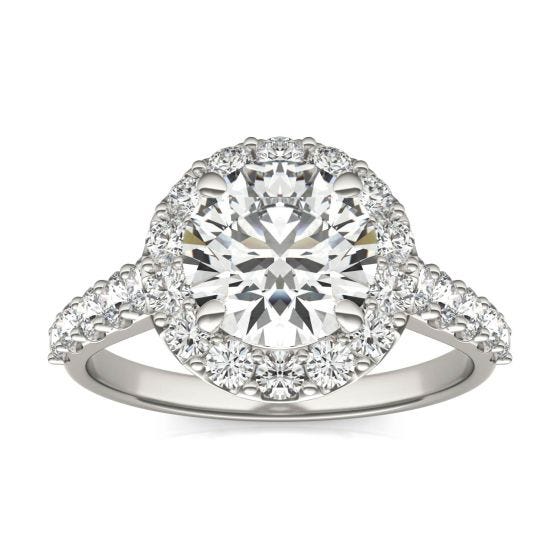 3 CTW Round Caydia Lab Grown Diamond Shared Prong Halo Engagement Ring Platinum