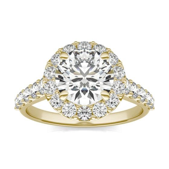 3 CTW Round Caydia Lab Grown Diamond Shared Prong Halo Engagement Ring 14K Yellow Gold