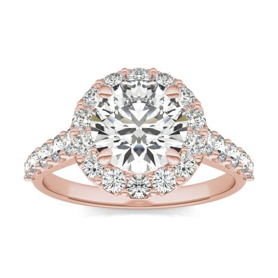 3 CTW Round Caydia Lab Grown Diamond Shared Prong Halo Engagement Ring 14K Rose Gold
