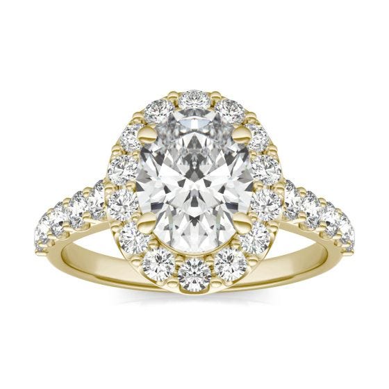 3 CTW Oval Caydia Lab Grown Diamond Shared Prong Halo Engagement Ring 14K Yellow Gold
