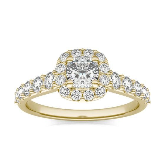 1 1/3 CTW Cushion Caydia Lab Grown Diamond Shared Prong Halo Engagement Ring 14K Yellow Gold