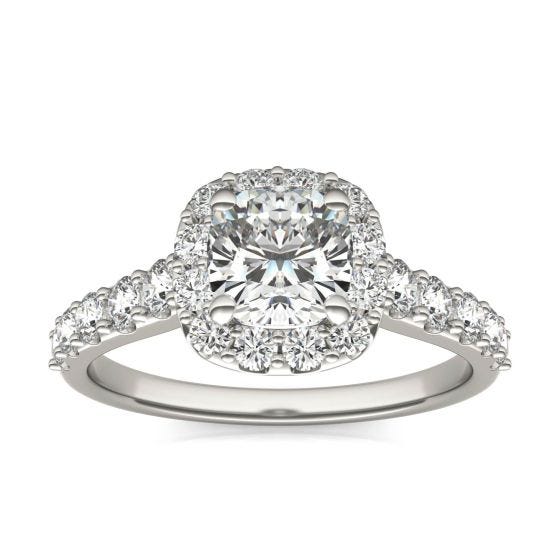 1 3/4 CTW Cushion Caydia Lab Grown Diamond Shared Prong Halo Engagement Ring Platinum