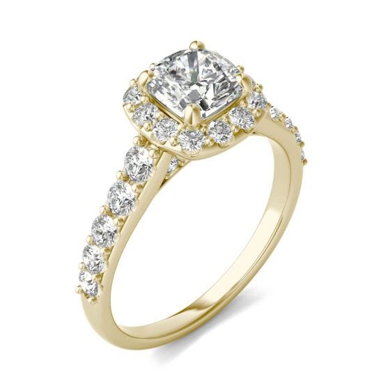1 3/4 CTW Cushion Caydia Lab Grown Diamond Shared Prong Halo Engagement Ring 14K Yellow Gold