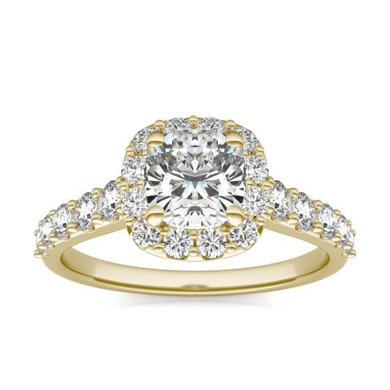 1 3/4 CTW Cushion Caydia Lab Grown Diamond Shared Prong Halo Engagement Ring 18K Yellow Gold