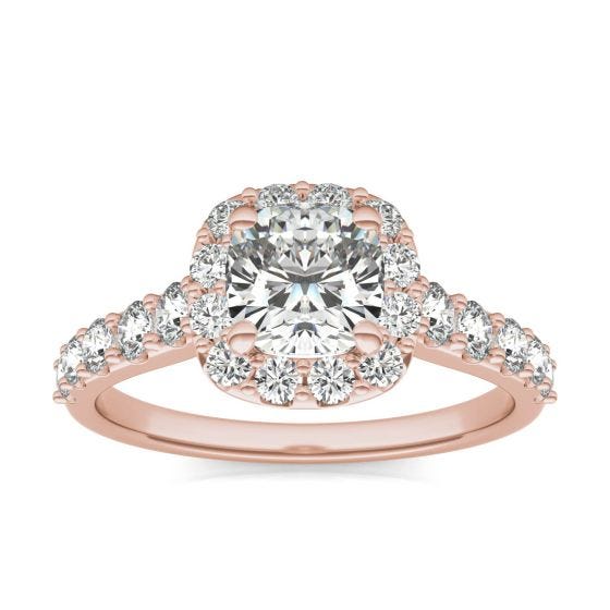 1 3/4 CTW Cushion Caydia Lab Grown Diamond Shared Prong Halo Engagement Ring 14K Rose Gold