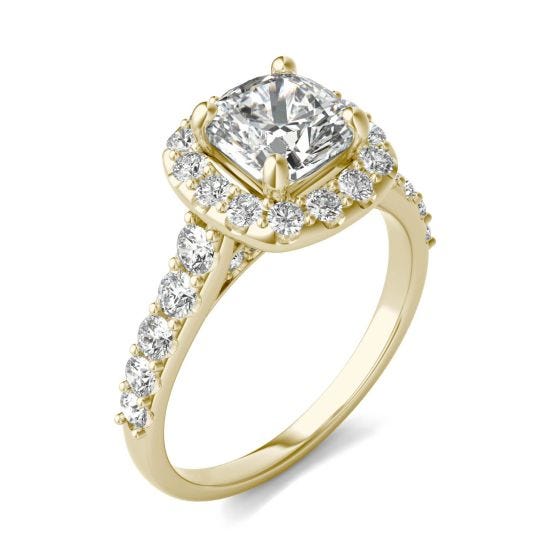 2 2/3 CTW Cushion Caydia Lab Grown Diamond Shared Prong Halo Engagement Ring 14K Yellow Gold