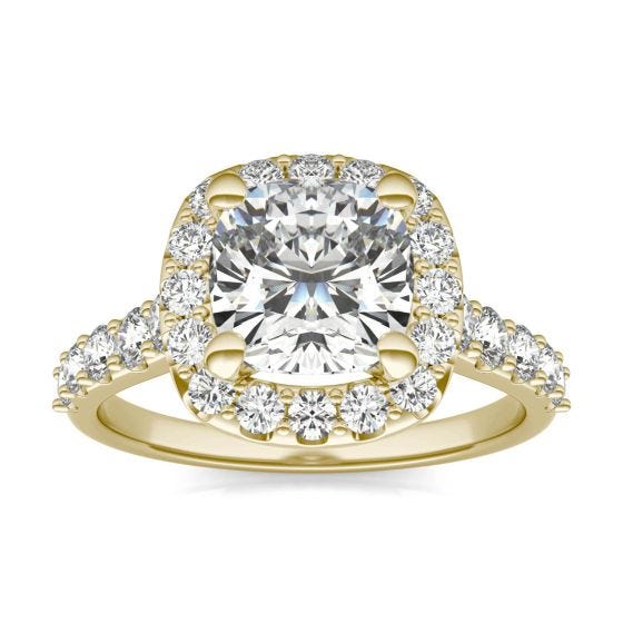 2 7/8 CTW Cushion Caydia Lab Grown Diamond Shared Prong Halo Engagement Ring 14K Yellow Gold
