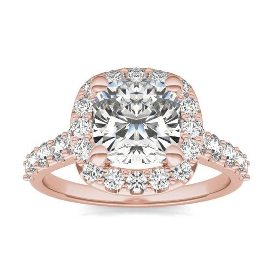 2 7/8 CTW Cushion Caydia Lab Grown Diamond Shared Prong Halo Engagement Ring 18K Rose Gold