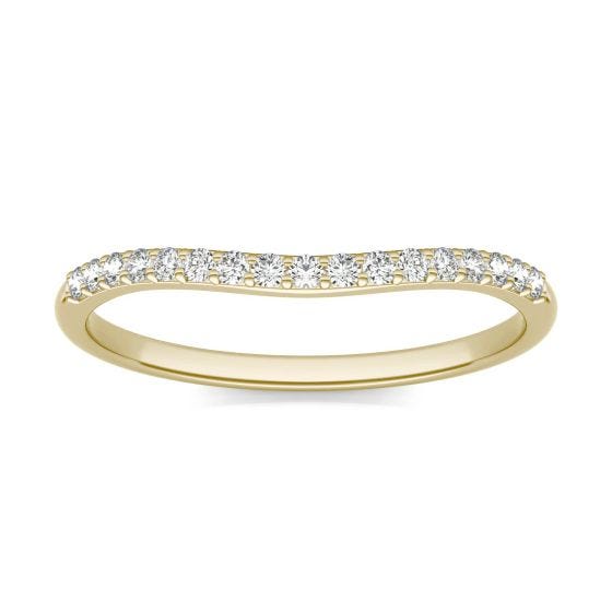 0.17 CTW DEW Round Forever One Moissanite Signature Curved Wedding Band Ring 14K Yellow Gold