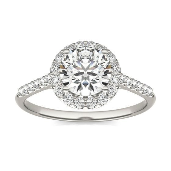 1 1/3 CTW Round Caydia Lab Grown Diamond Signature Halo with Side Accents Engagement Ring Platinum