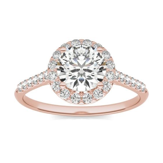 1 1/3 CTW Round Caydia Lab Grown Diamond Signature Halo with Side Accents Engagement Ring 18K Rose Gold