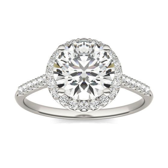 2 1/3 CTW Round Caydia Lab Grown Diamond Signature Halo with Side Accents Engagement Ring 18K White Gold