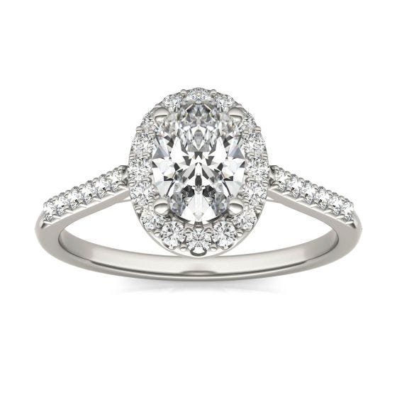 1 1/3 CTW Oval Caydia Lab Grown Diamond Signature Halo with Side Accents Engagement Ring 18K White Gold