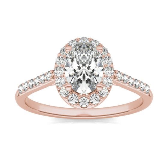 1 1/3 CTW Oval Caydia Lab Grown Diamond Signature Halo with Side Accents Engagement Ring 18K Rose Gold