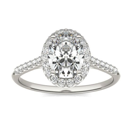 1 7/8 CTW Oval Caydia Lab Grown Diamond Signature Halo with Side Accents Engagement Ring 18K White Gold