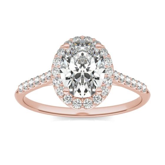 1 7/8 CTW Oval Caydia Lab Grown Diamond Signature Halo with Side Accents Engagement Ring 18K Rose Gold