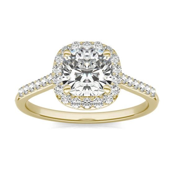 1 7/8 CTW Cushion Caydia Lab Grown Diamond Signature Halo with Side Accents Engagement Ring 18K Yellow Gold