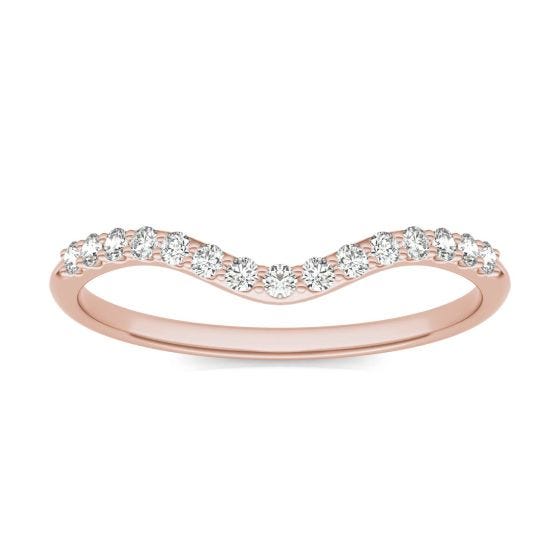 0.15 CTW DEW Round Forever One Moissanite Signature Curved Matching Wedding Band Ring 14K Rose Gold