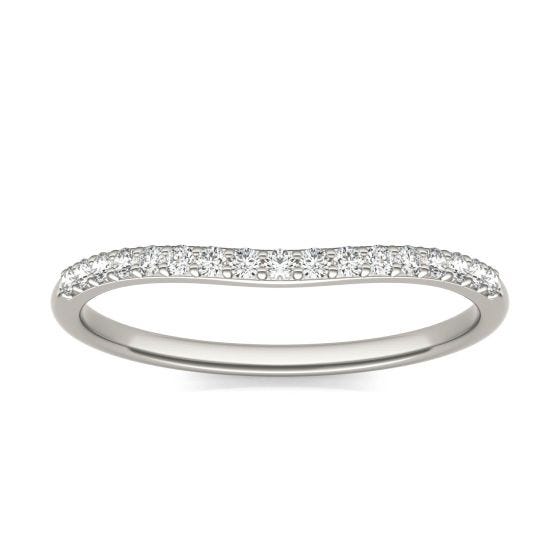 0.17 CTW DEW Round Forever One Moissanite Signature Curved with Moissanite Accents Matching Band Ring in 14K White Gold