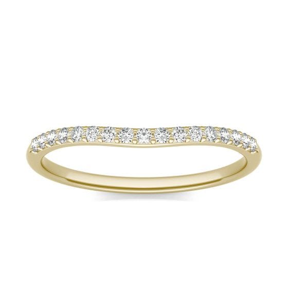 1/6 CTW Round Caydia Lab Grown Diamond Signature 6mm Cushion Curved Matching Band Ring 18K Yellow Gold