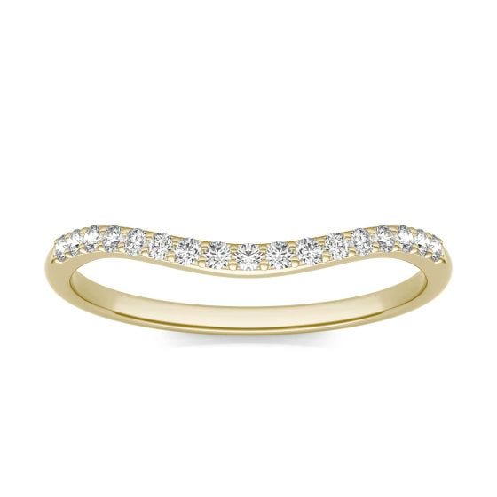 1/6 CTW Round Caydia Lab Grown Diamond Signature 8mm Cushion Curved Matching Band Ring 18K Yellow Gold