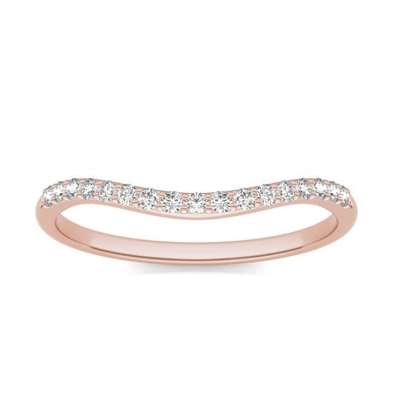 1/6 CTW Round Caydia Lab Grown Diamond Signature 8mm Cushion Curved Matching Band Ring 18K Rose Gold
